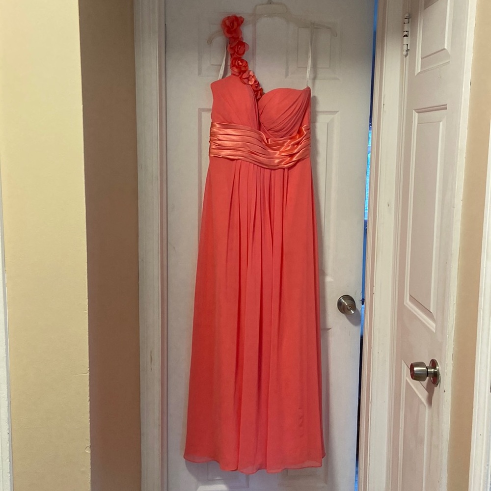 Bill levkoff coral bridesmaid dress